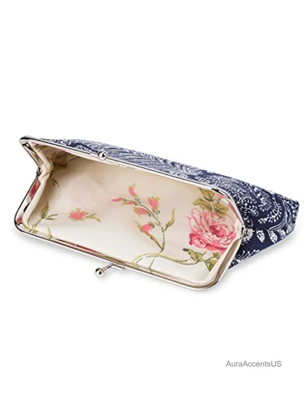 2 Pack Vintage Leaf Canvas Coin Purse with Kiss Lock Clasp Wristlet Clutch